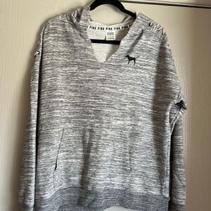 PINK grey torn v raw hem hoodie with shoulder lacings sz XS